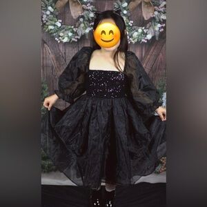 Black Sequin Dress with Sheer Sleeves